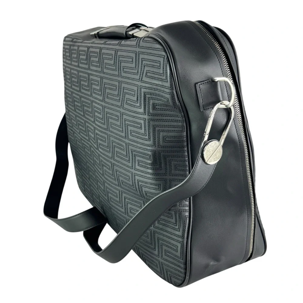 GIANNI VERSACE 12/20 Black Leather Business Duffel Weekender Bag Limited Edition